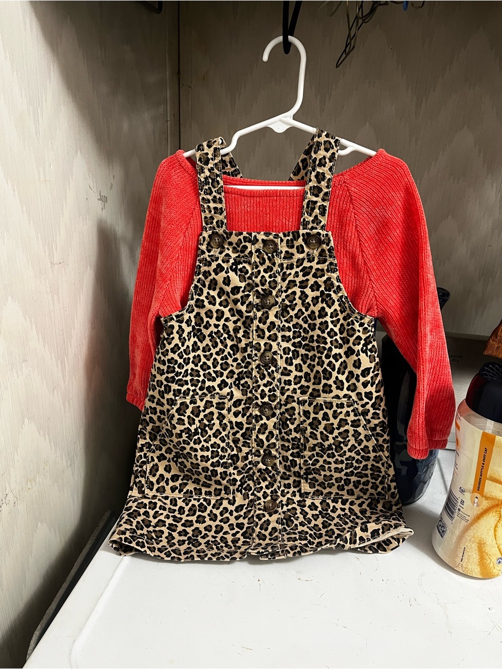 Leopard Print Pinafore Dress with Red Top